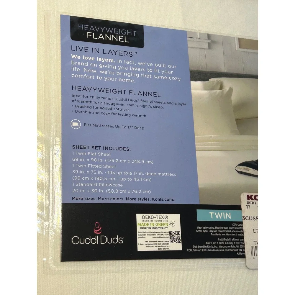 Cuddl Duds Twin Heavyweight Flannel Sheet Set Ivory 100% Cotton 3CUSFLSSSDTW